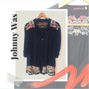 JOHNNY WAS Black Embroidered Tunic